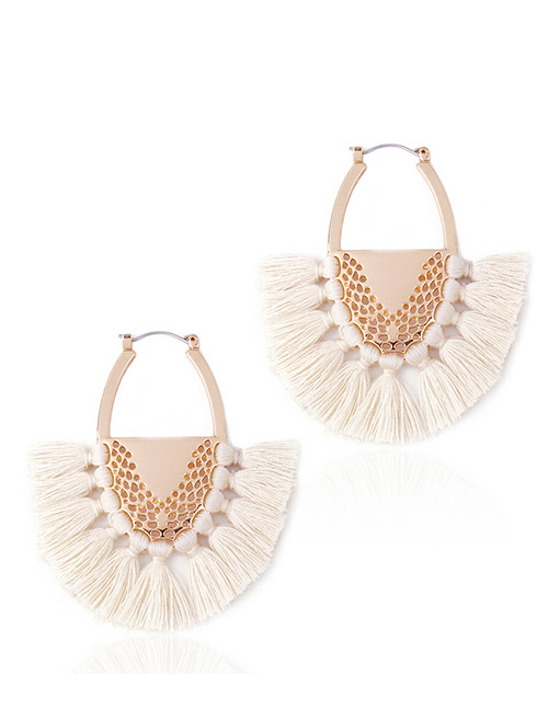 Fashion Beige Tassel Decorated Semicircle Shape Earrings