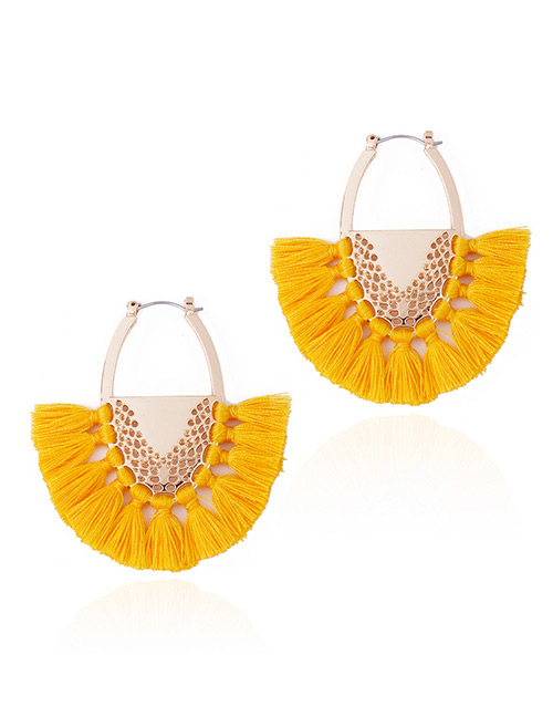 Fashion Yellow Tassel Decorated Semicircle Shape Earrings