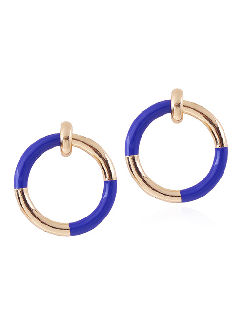 Fashion Sapphire Blue Circular Ring Decorated Simple Earrings