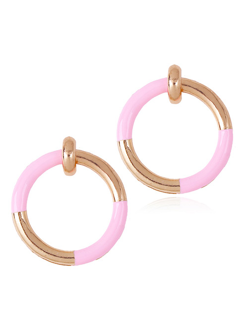 Fashion Pink Circular Ring Decorated Simple Earrings