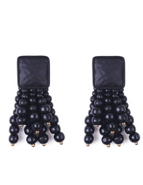 Fashion Black Pure Color Design Tassel Earrings