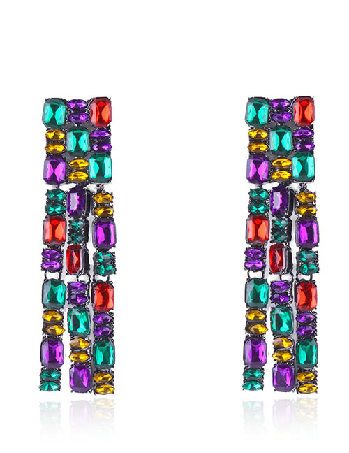 Fashion Multi-color Full Diamond Design Long Earrings