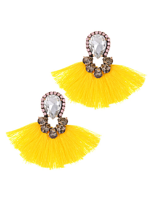 Fashion Yellow Diamond Decorated Tassel Earrings