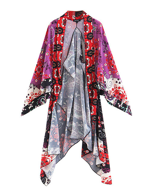 Fashion Purple Flower Pattern Decorated Shawl