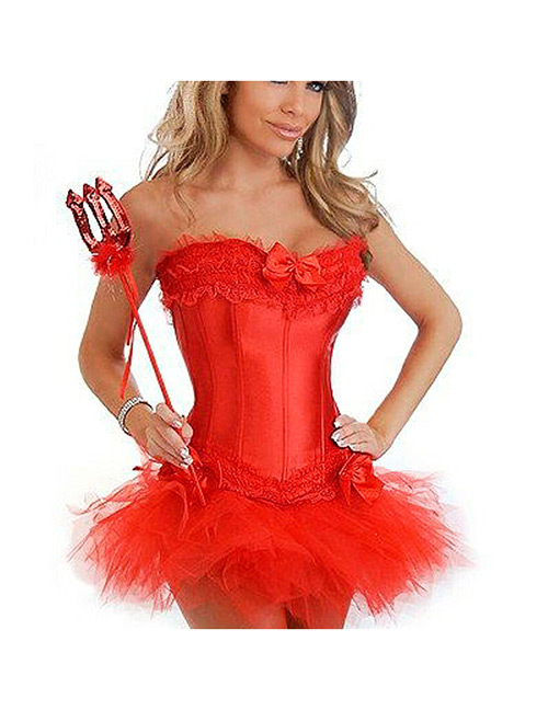 Sexy Red Lace Decorated Pure Color Corset