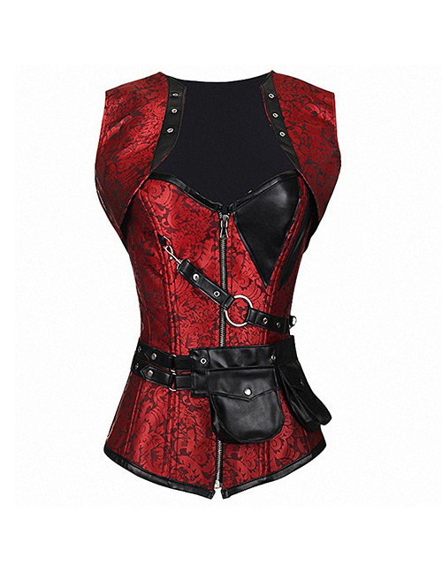 Sexy Red+black Color Matching Design Simple Corset