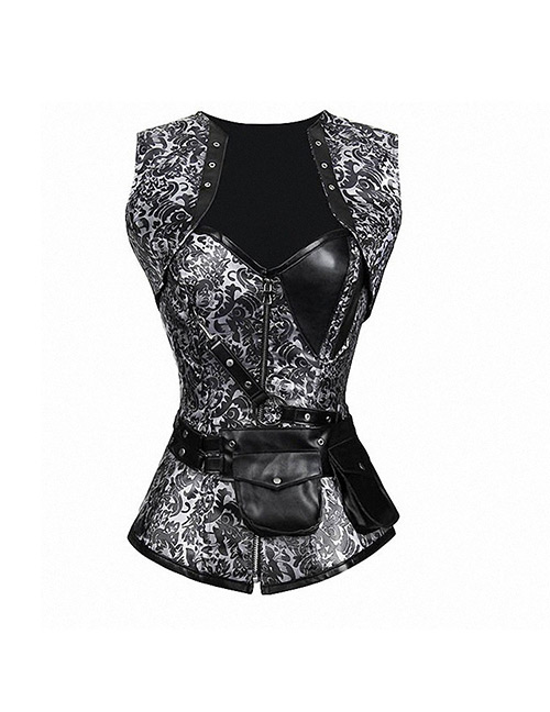 Sexy Silver Color Flowers Pattern Decorated Corset