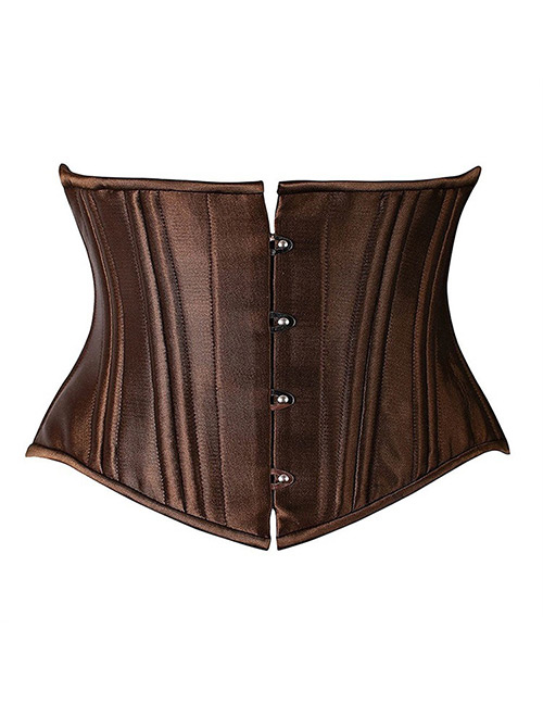 Sexy Brown Buttons Decorated Pure Color Corset