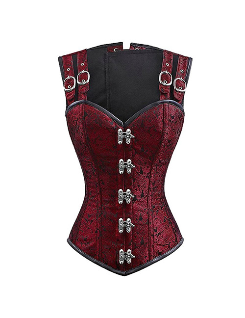 Sexy Red Double Buttons Design Sleeveless Corset