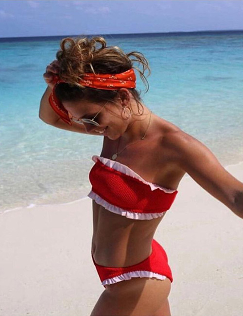 Sexy Red Strapless Design Split Bikini