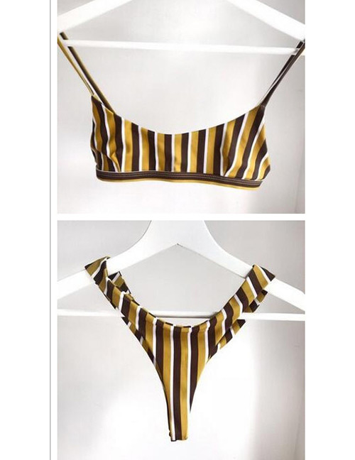 Sexy Yellow Stripe Pattern Decorated Bikini