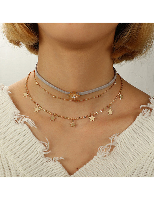 Fashion Gold Color Star Shape Decorated Multi- Layer Necklace