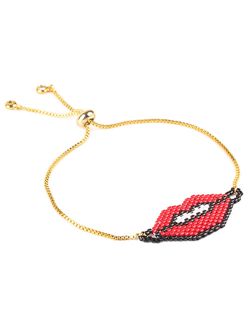 Fashion Watermelon Red Beads Decorated Lip Shape Bracelet