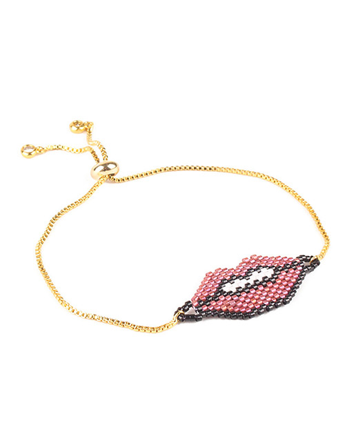 Fashion Pink Beads Decorated Lip Shape Bracelet