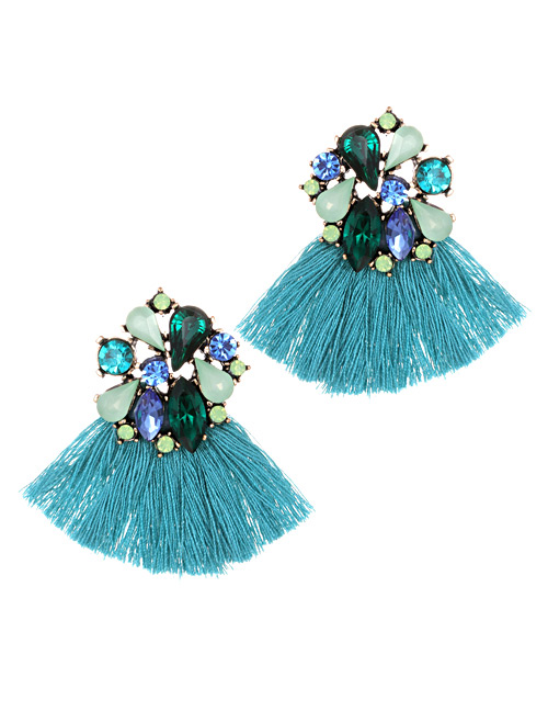 Fashion Blue Geometric Shape Decorated Tassel Earrings