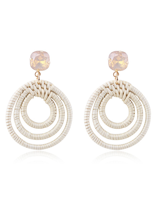 Fashion Light Yellow Round Shape Decorated Earrings