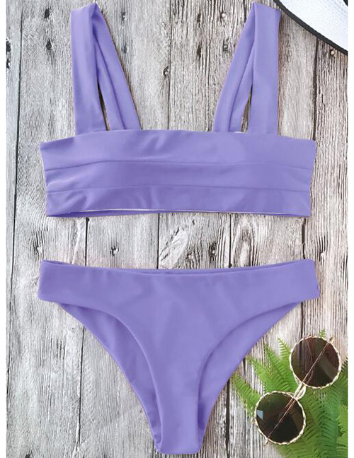 Sexy Purple Pure Color Decorated Swimwear(2pcs)