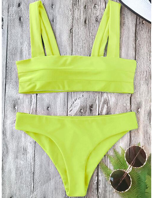 Sexy Green Pure Color Decorated Swimwear(2pcs)
