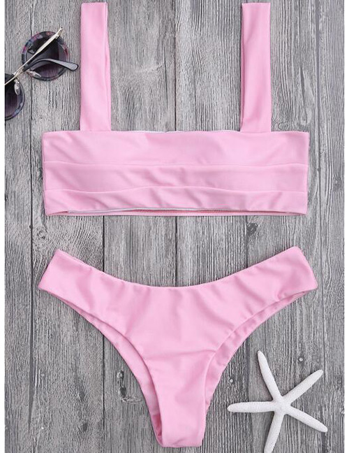 Sexy Pink Pure Color Decorated Swimwear(2pcs)