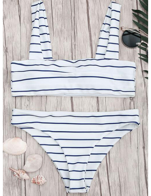 Sexy White Stripe Pattern Decorated Swimwear(2pcs)