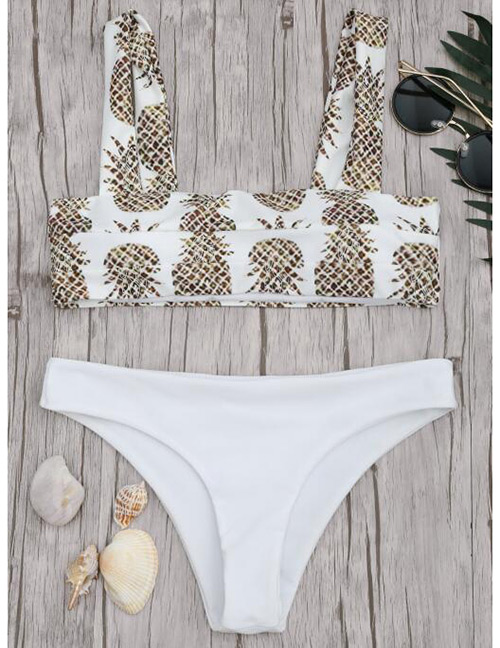 Sexy White Pineapple Pattern Decorated Swimwear(2pcs)
