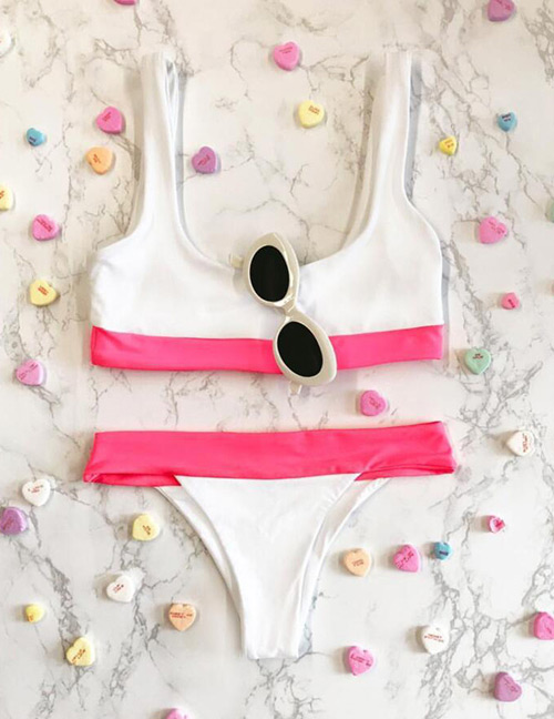 Sexy White+pink Color-matching Decorated Swimwear(2pcs)