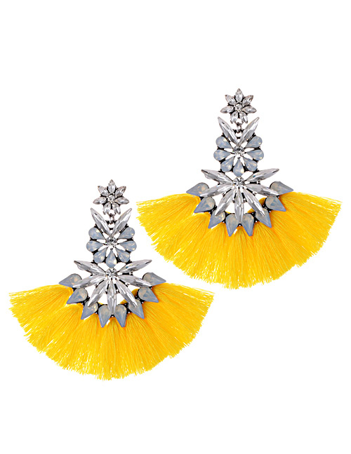 Fashion Yellow Geometric Shape Decorated Tassel Earrings