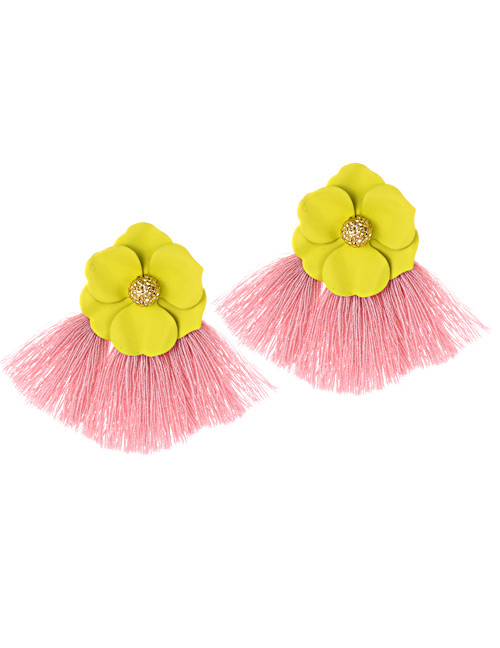 Fashion Yellow+pink Flower Shape Decorated Tassel Earrings