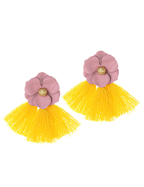Fashion Pink+yellow Flower Shape Decorated Tassel Earrings