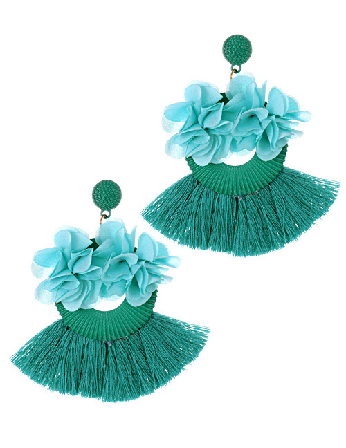 Fashion Green Flower Shape Decorated Tassel Earrings