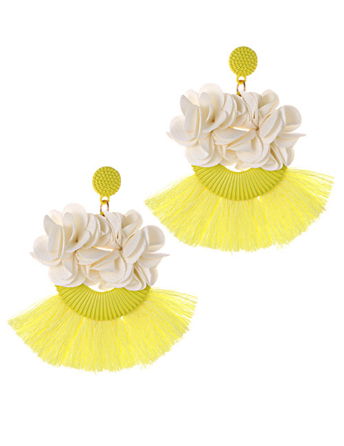 Fashion Beige+yellow Flower Shape Decorated Tassel Earrings
