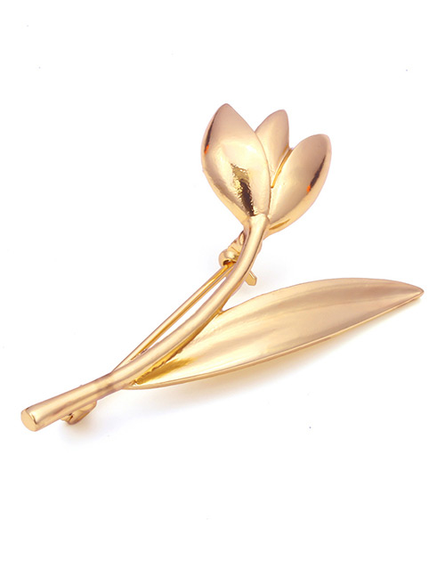Fashion Gold Color Flower Shape Decorated Pure Color Brooch