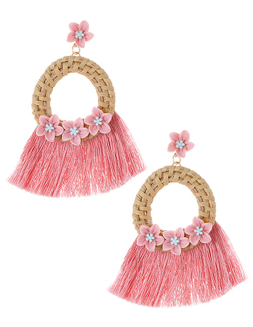 Fashion Pink Flower Shape Decorated Tassel Earrings