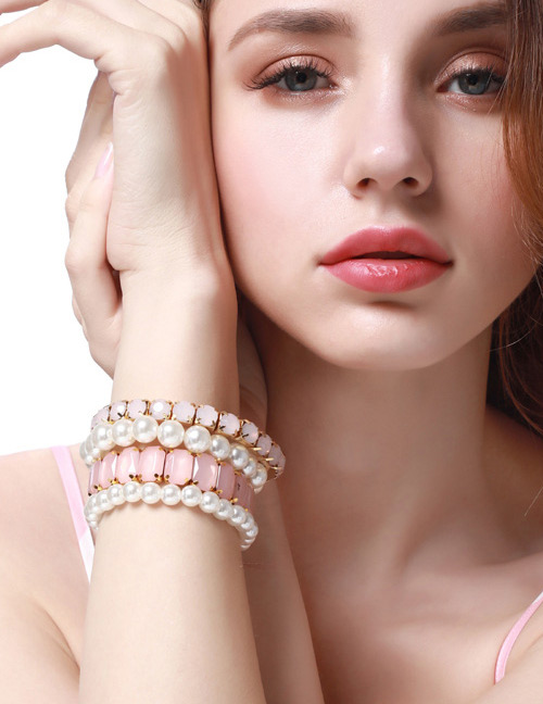 Fashion Pink Round Shape Decorated Bracelet(4pcs)