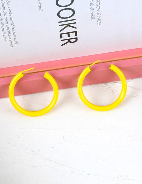 Fashion Yellow Round Shape Decorated Pure Color Earrings