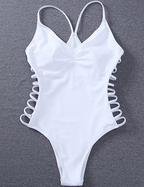 Fashion White Pure Color Decorated Swimwear