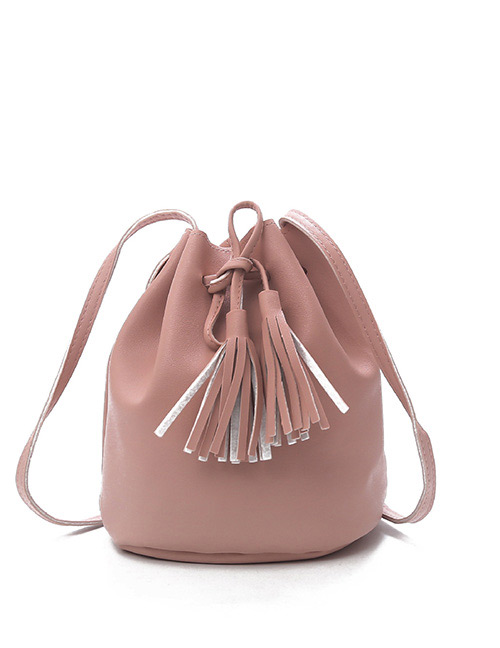 Fashion Pink Tassel Decorated Pure Color Shoulder Bag