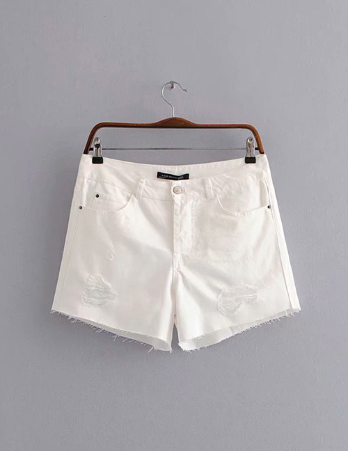 Fashion White Pure Color Decorated Pants