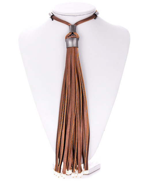 Fashion Brown Tassel Decorated Pure Color Necklace