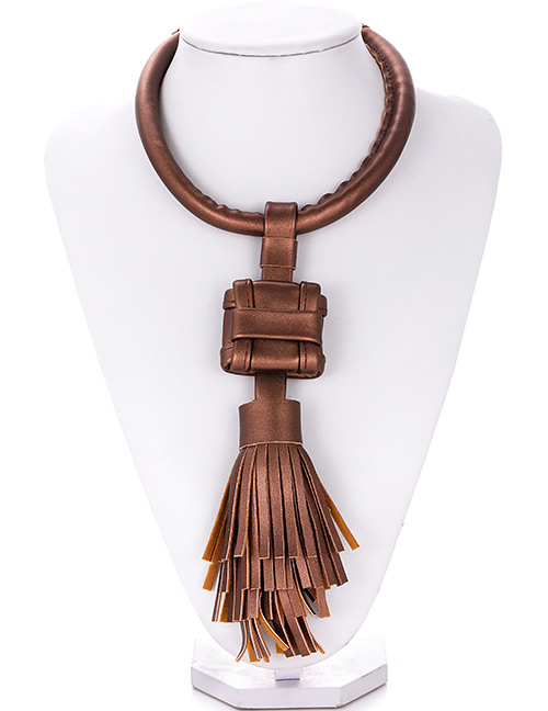 Fashion Brown Tassel Decorated Pure Color Necklace