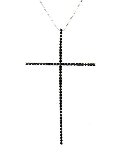 Fashion Silver Color+black Cross Shape Decorated Necklace
