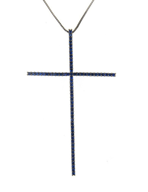 Fashion Black+blue Cross Shape Decorated Necklace
