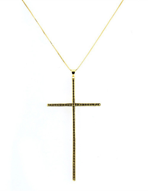 Fashion Black+gold Color Cross Shape Decorated Necklace