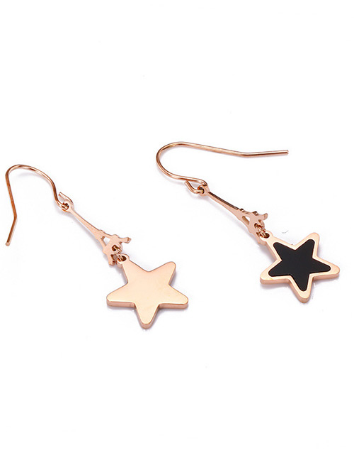 Fashion Rose Gold+black Star Shape Decorated Earrings