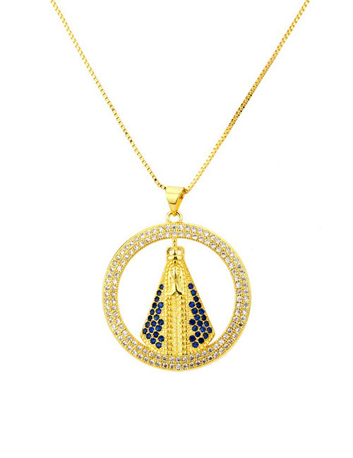 Fashion Gold Color+sapphire Blue Diamond Decorated Necklace