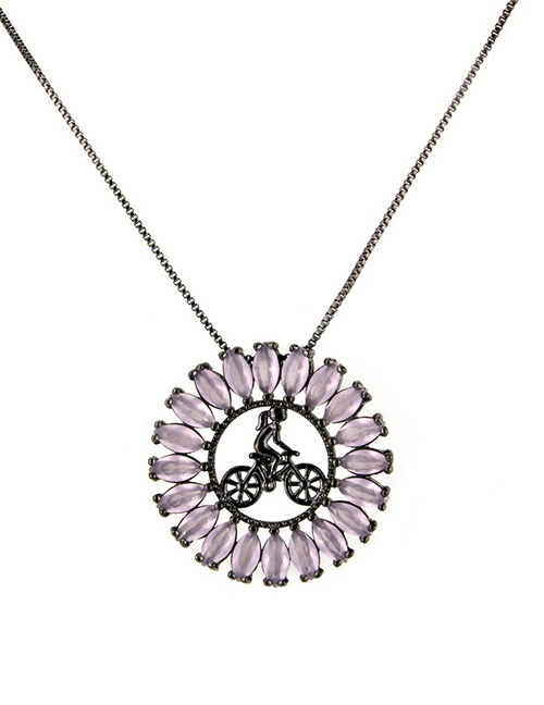 Fashion Black+purple Hollow Out Design Necklace