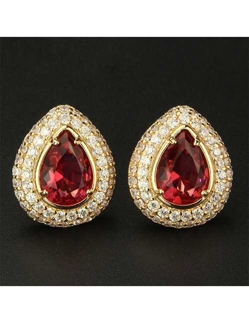 Fashion Gold Color+red Water Drop Shape Decorated Earrings