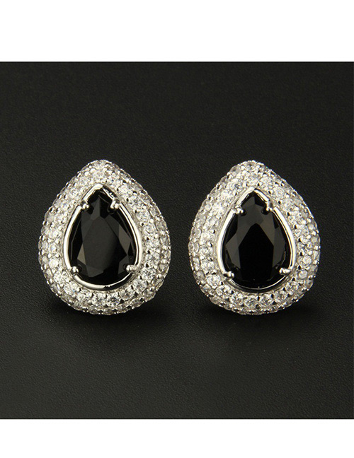 Fashion Silver Color+black Water Drop Shape Decorated Earrings
