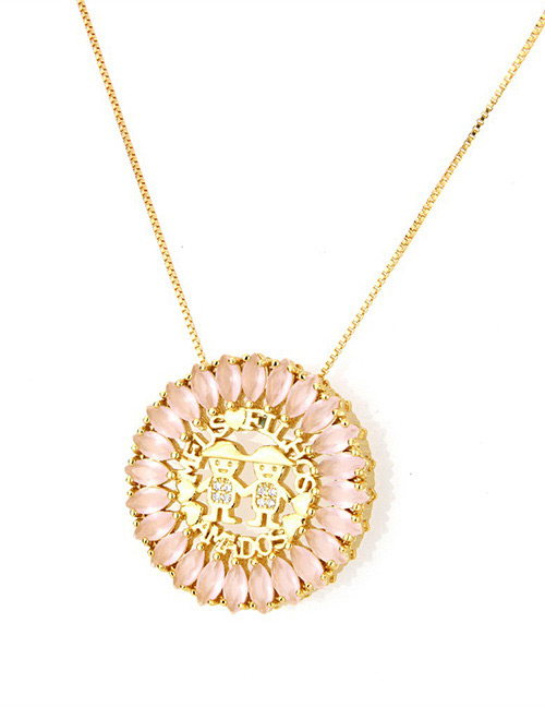 Fashion Gold Color+pink Round Shape Decorated Hollow Out Necklace