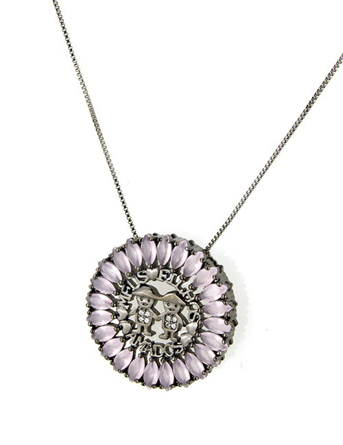 Fashion Pink+black Round Shape Decorated Hollow Out Necklace